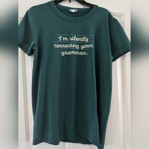 LuLaRoe Liv Green Graphic Tee with Humorous Text, Medium